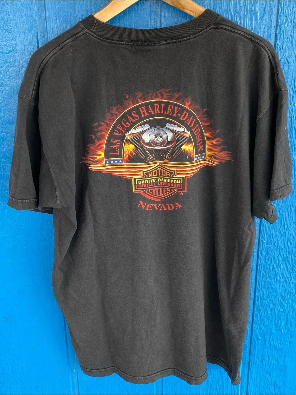 Vintage Harley Davidson Pocket Shirt Las Vegas Flames Motorcycle Biker XL